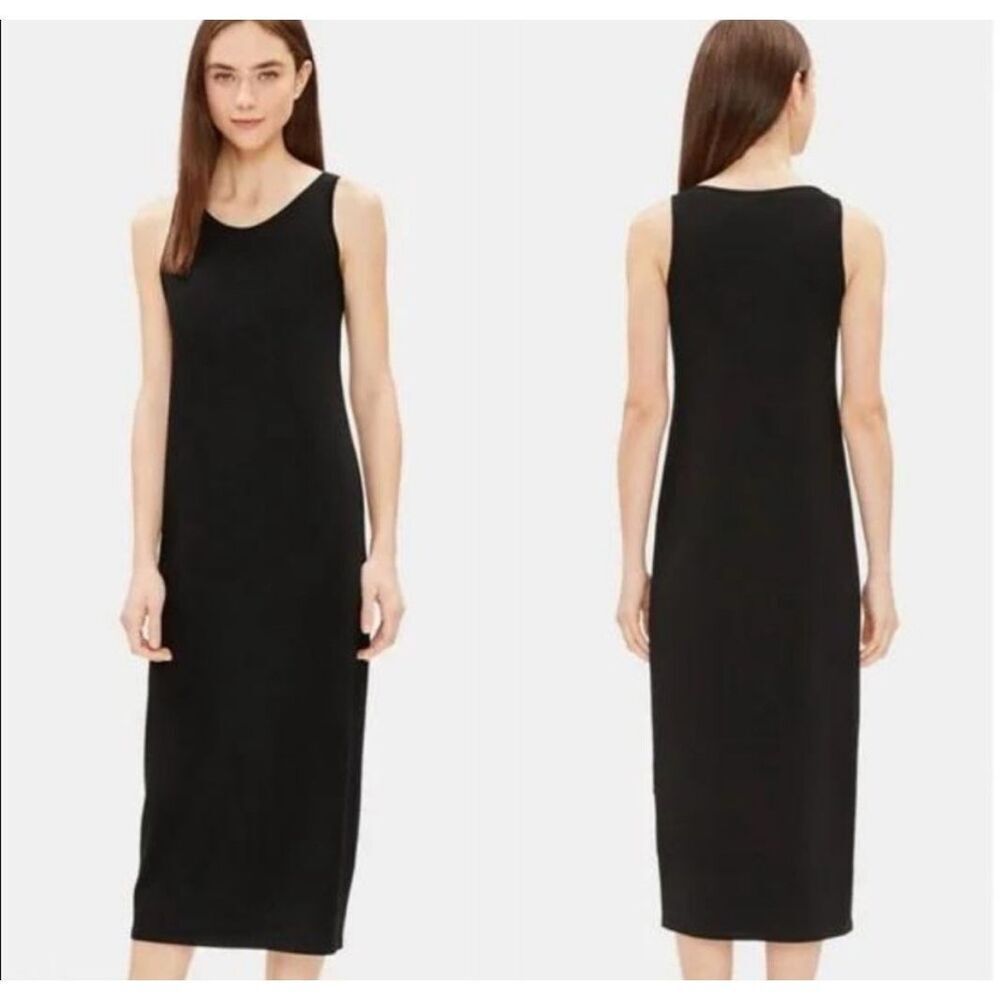 Eileen fisher black sleeveless maxi dress size Large